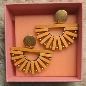 Gold and Orange Wooden Statement Earrings